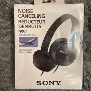 Black Sony noise canceling headphones